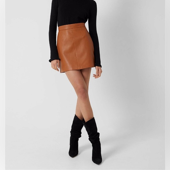 French Connection Glazed Ginger Abri Leather Mini Skirt Size 0 NWT - Picture 4 of 17